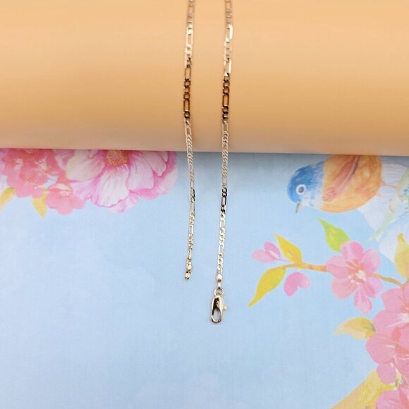 "Elegant Rose Gold Figaro Chain Necklace – 50cm Brass Gold Plated, XPNL0113 - Picture 9 of 13